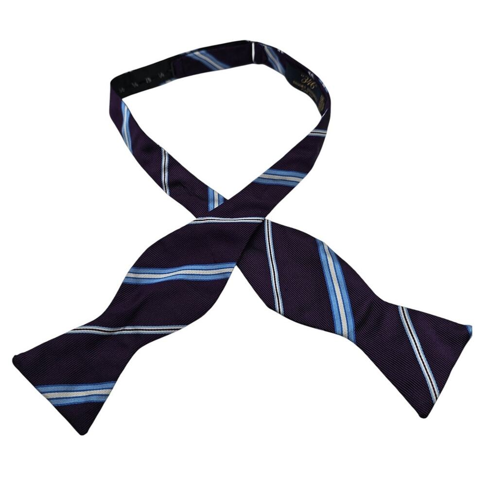 346 Brooks Brothers Mens 100% Silk Bowtie Bow Tie Blue Purple Striped Adjustable